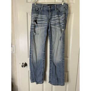 Men's Affliction Black Premium Blake Distressed Denim Jeans Sz 32 R Regular Flaw